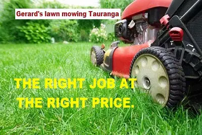 red lawn mower cutting grass at Maungatapu; welcome bay